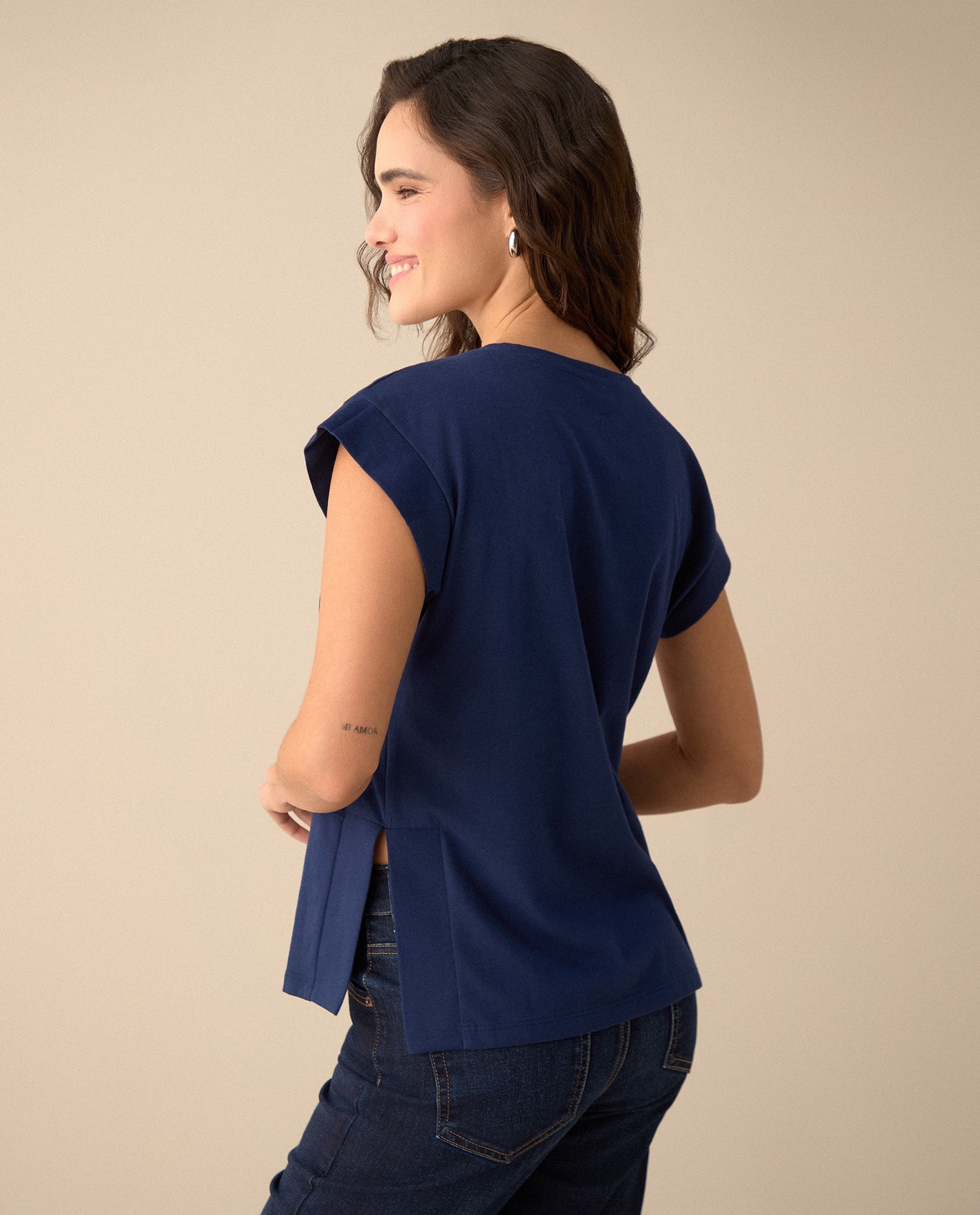Camiseta manga corta rodada para mujer - Azul