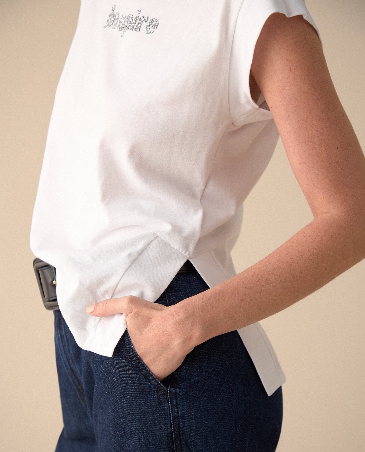 Camiseta manga corta rodada para mujer - Blanco
