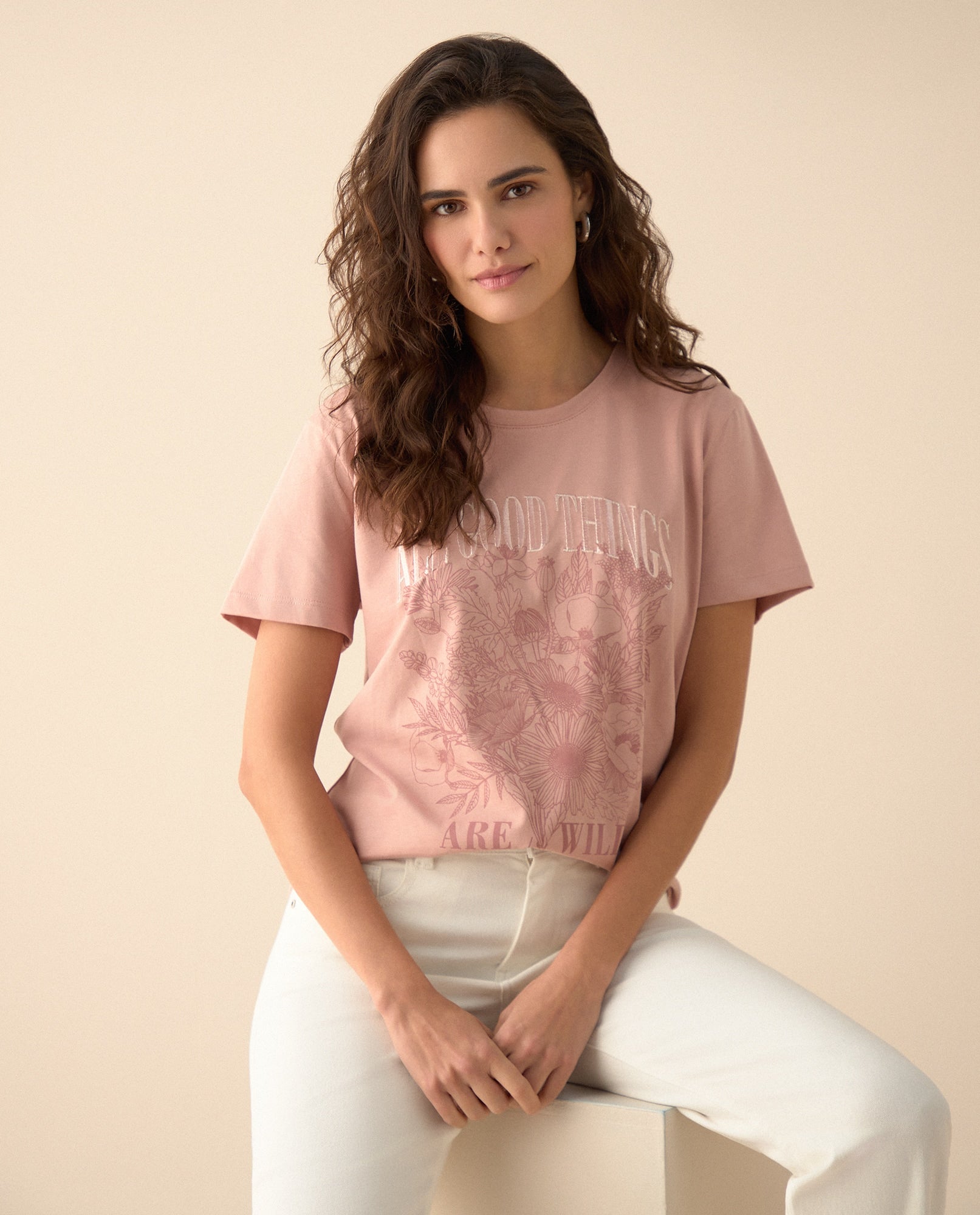 Camiseta con estampado brillante en frente para mujer - Rosa 34_101G102_ROS120915_0