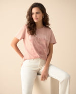 Camiseta con estampado brillante en frente para mujer - Rosa