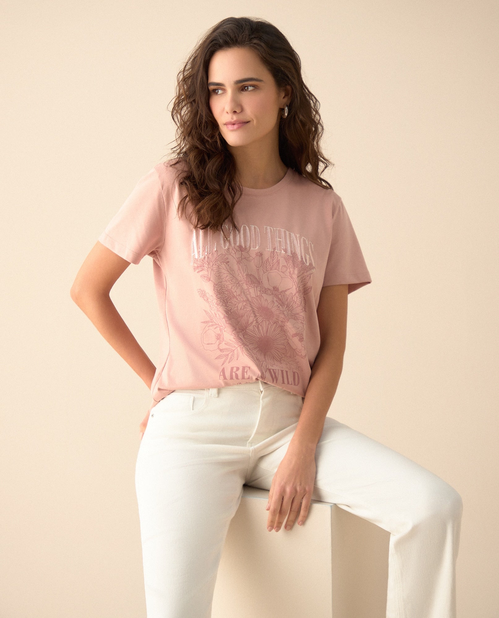Camiseta con estampado brillante en frente para mujer - Rosa 34_101G102_ROS120915_5