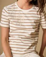 Camiseta bordada manga corta cuello redondo - Crudo