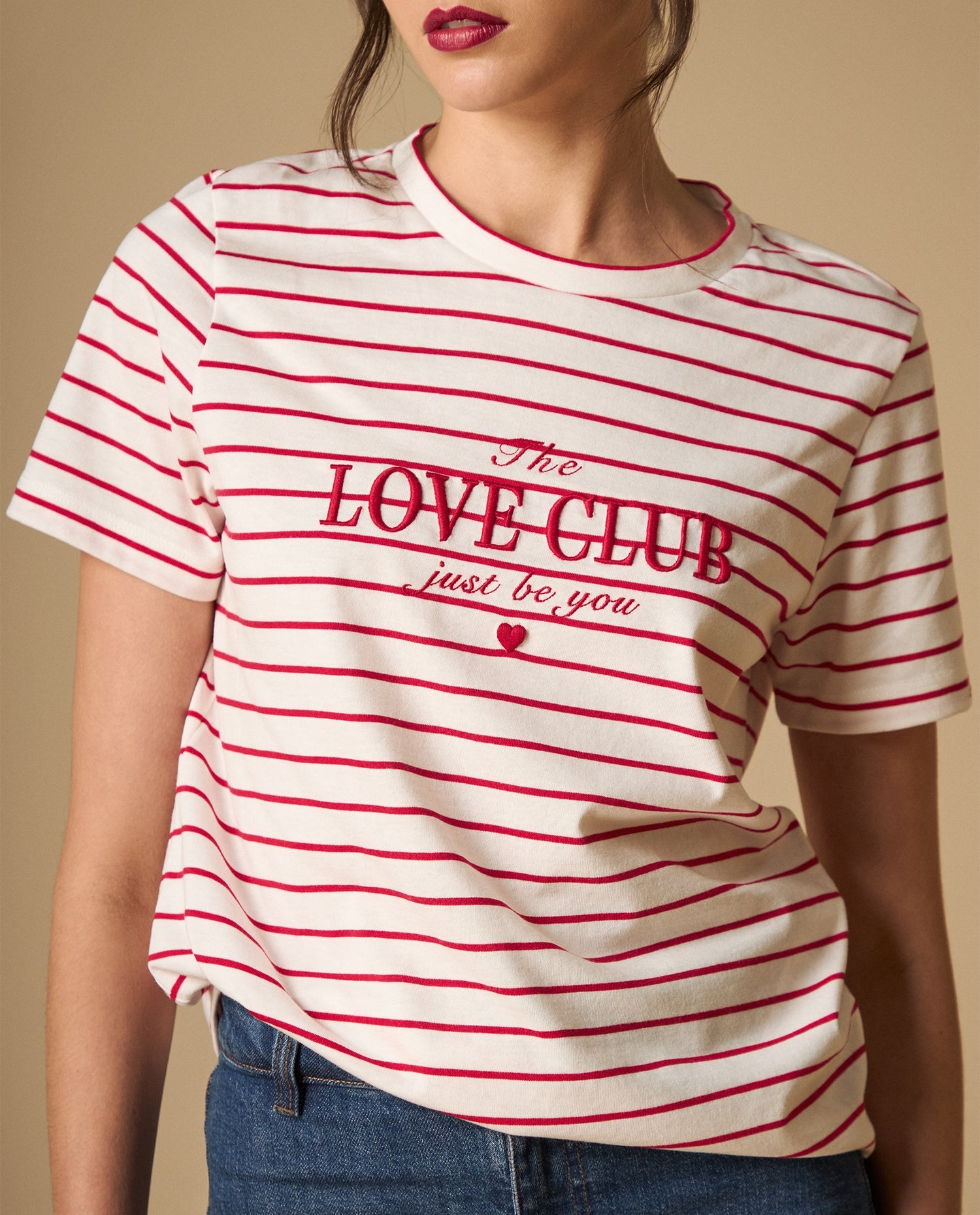 Camiseta manga corta con bordado decorativo - Crudo