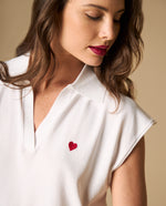 Camiseta tejida con bordado y cuello en V - Crudo