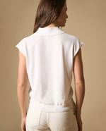 Camiseta tejida con bordado y cuello en V - Crudo