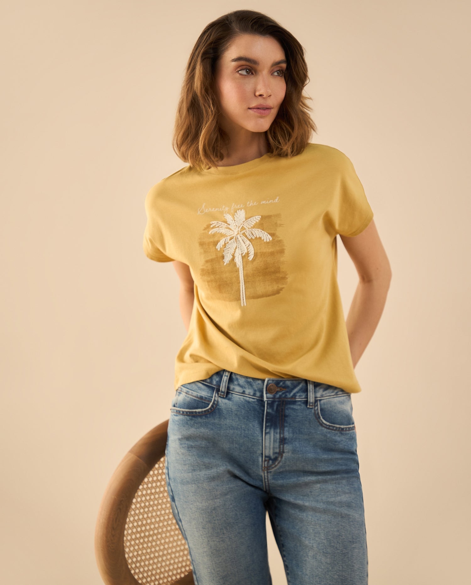 Camiseta con detalles bordados para mujer - Beige