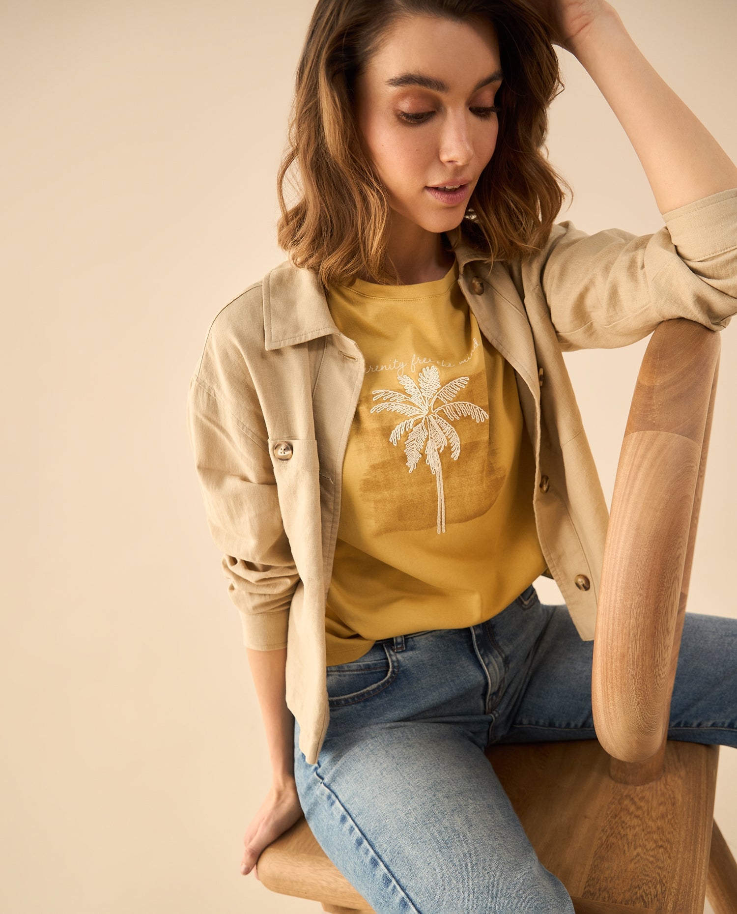 Camiseta con detalles bordados para mujer - Beige