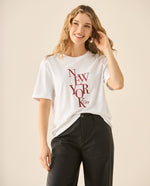 Camiseta manga corta con estampado al frente para mujer - Blanco