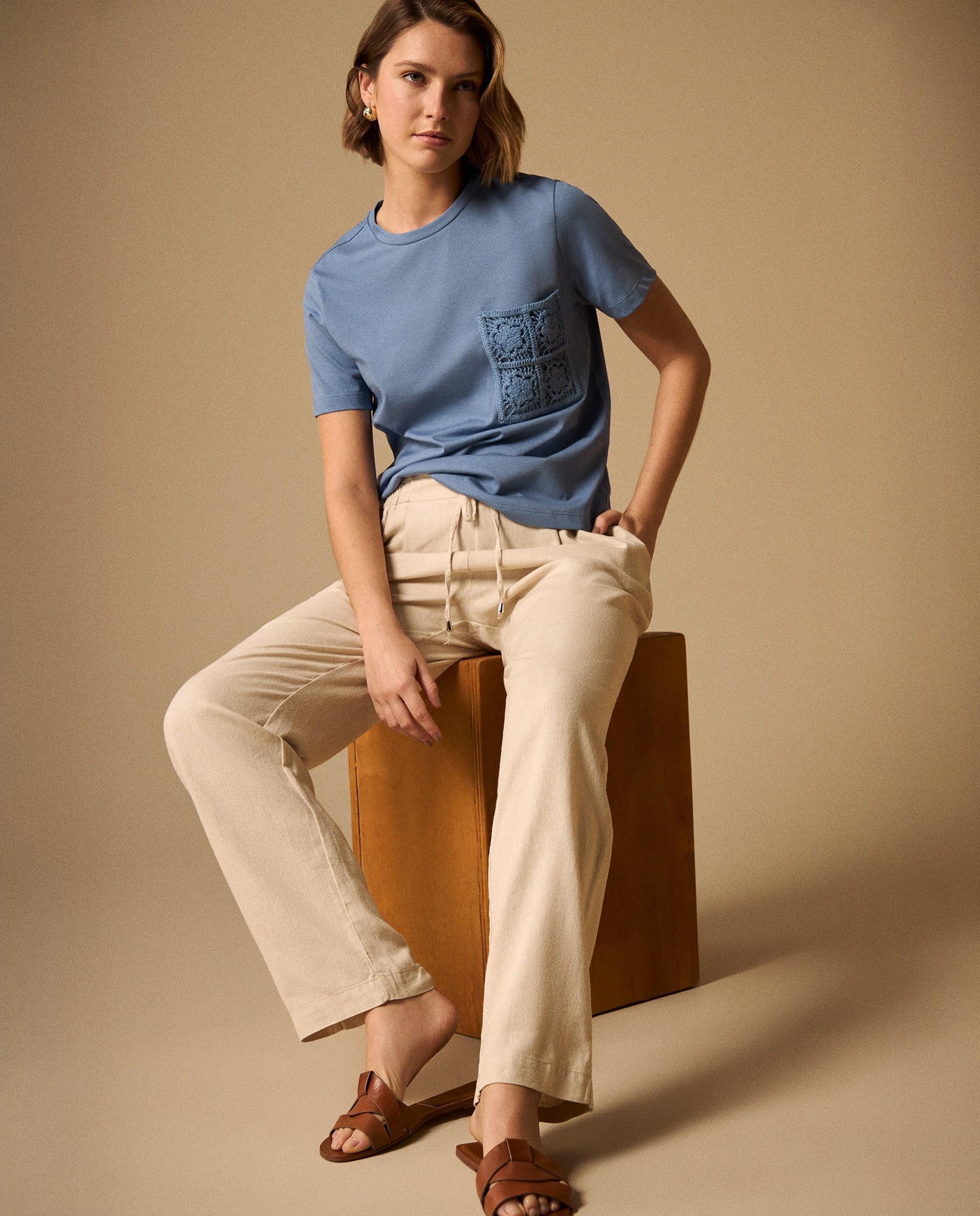 Camiseta con Bordado en Encaje - Azul 34_109G010_AZU174015_5