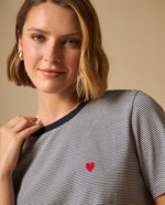 Camiseta Rayas con Corazón Bordado - Azul
