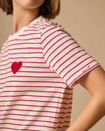 Camiseta Rayas con Corazón Bordado - Rojo
