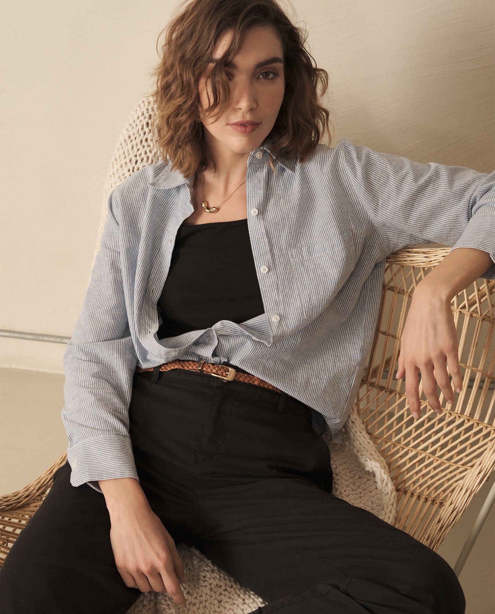 Camisa a rayas para mujer - Azul 34_110G912_AZU144516_0