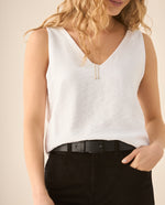 Camisa manga sisa de escote en V para mujer - Blanco
