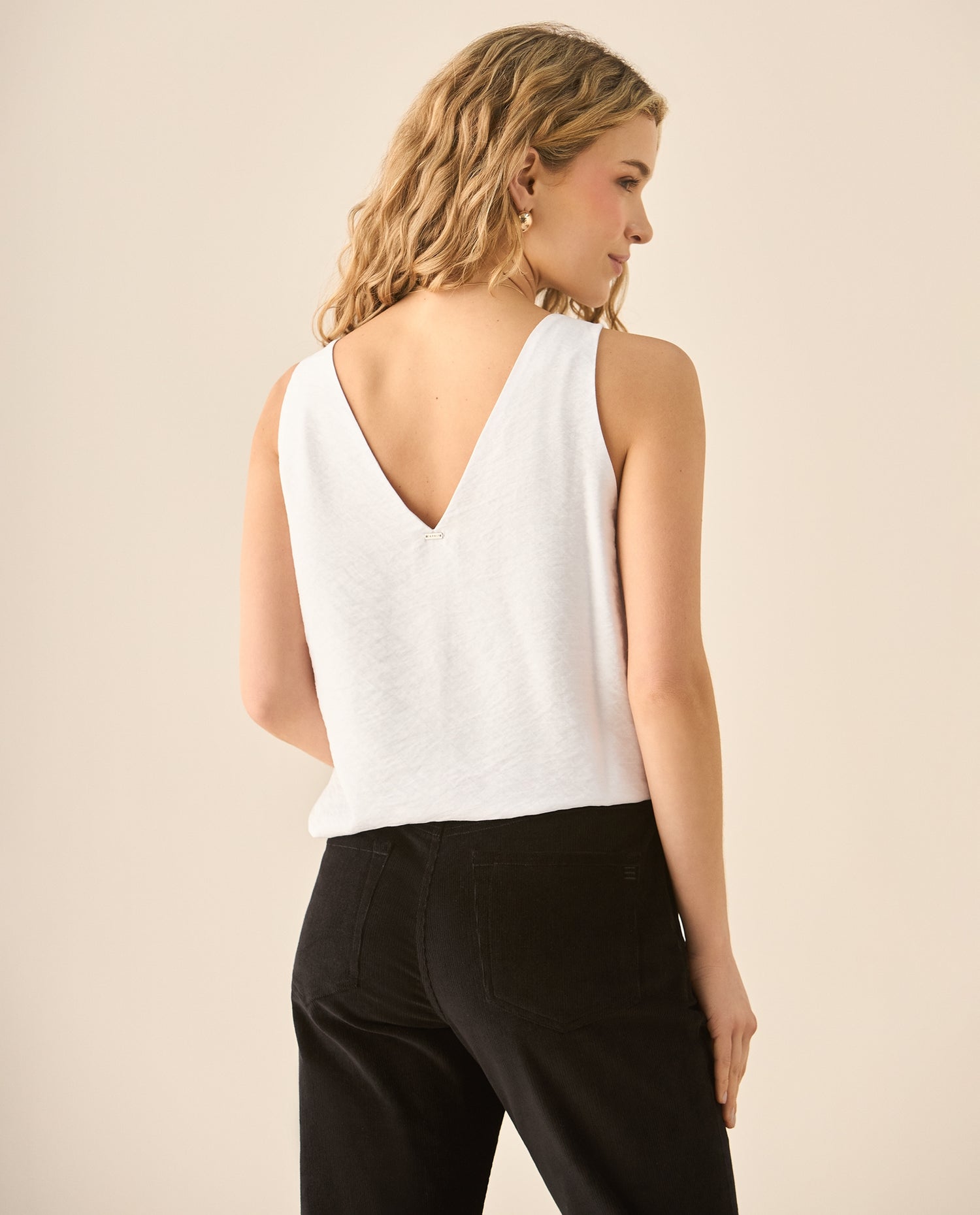 Camisa manga sisa de escote en V para mujer - Blanco