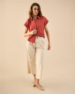 Camisa de cuello clásico para mujer - Rojo