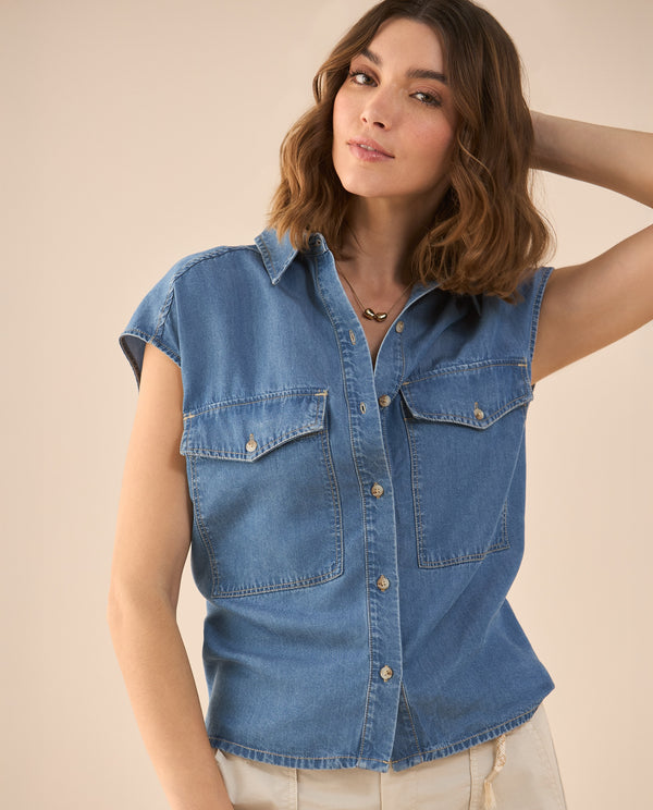 Camisa manga sisa para mujer - Azul 34_111G006_AZU174027_0