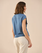 Camisa manga sisa para mujer - Azul