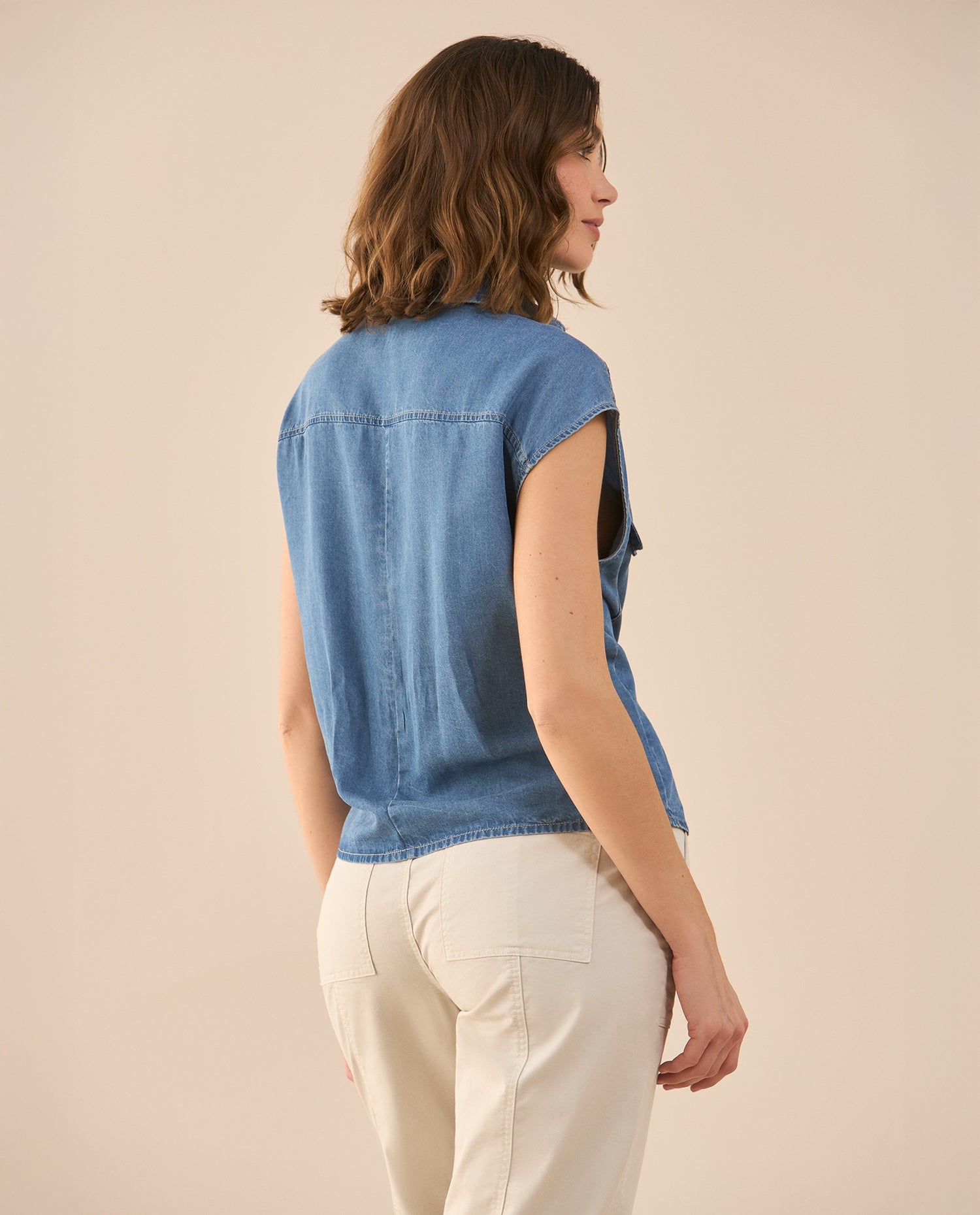 Camisa manga sisa para mujer - Azul