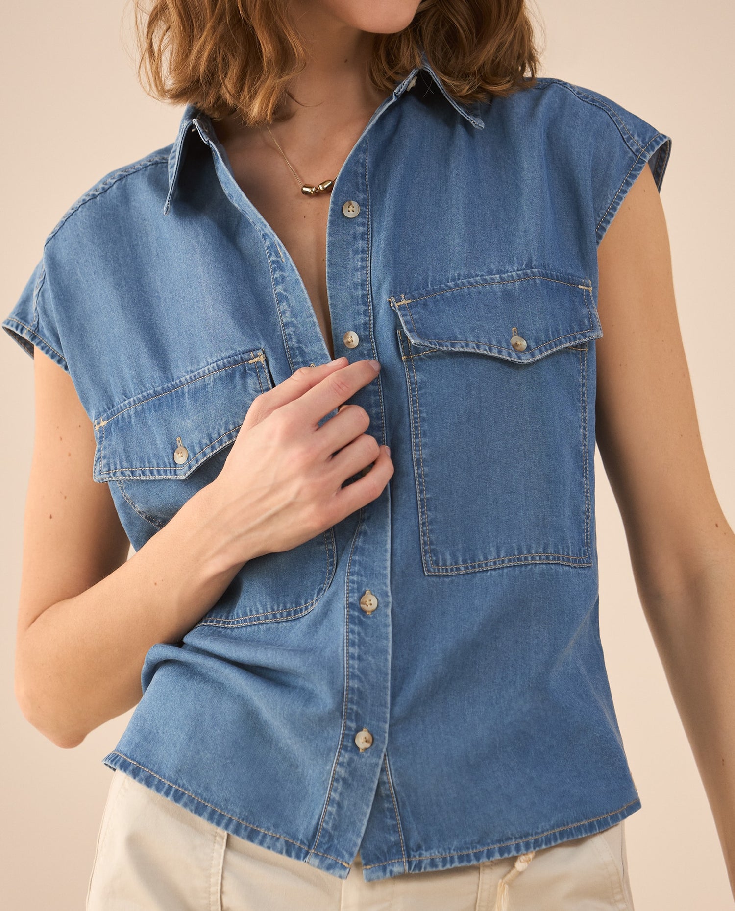 Camisa manga sisa para mujer - Azul