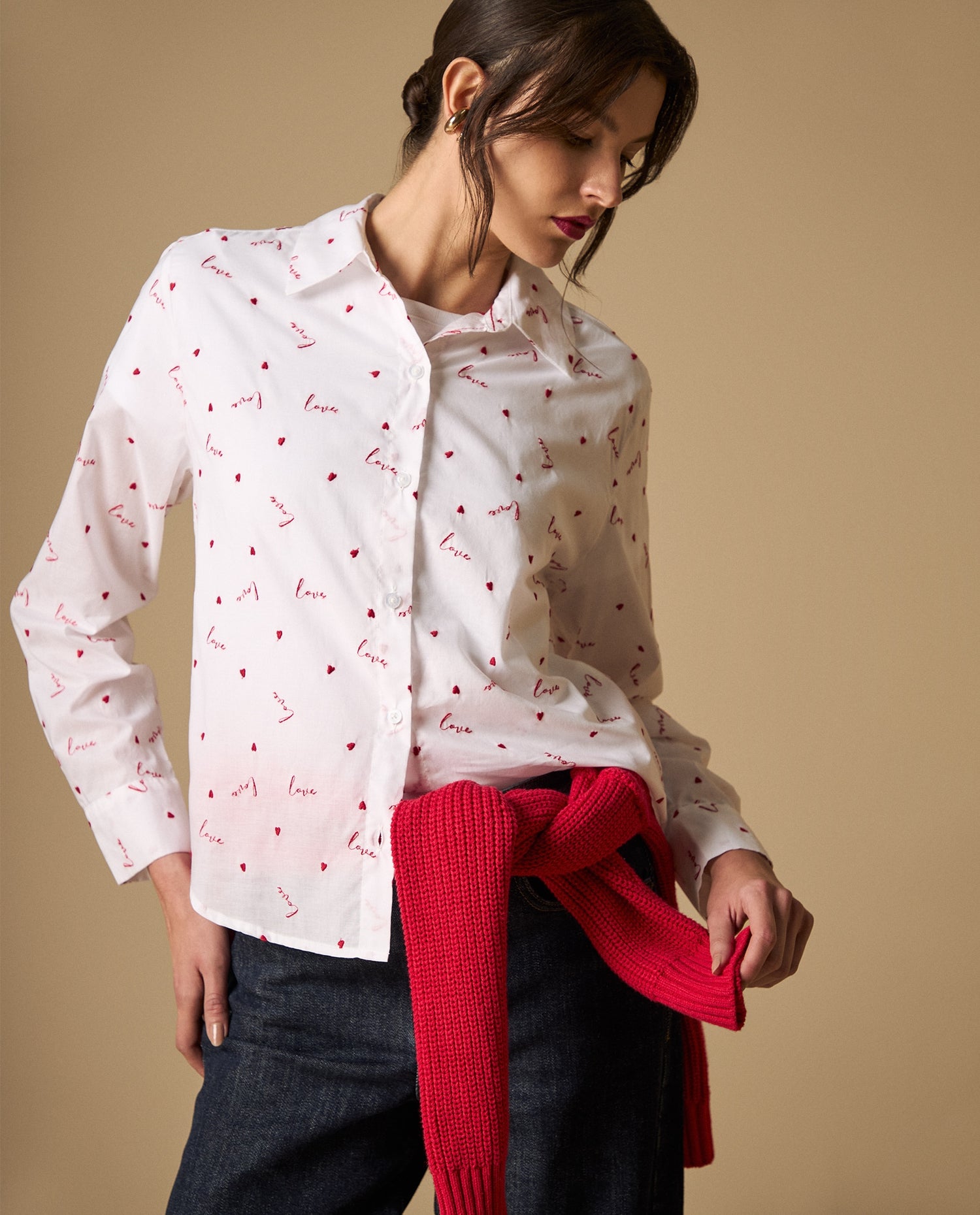 Camisa manga larga con minibordados - Blanco