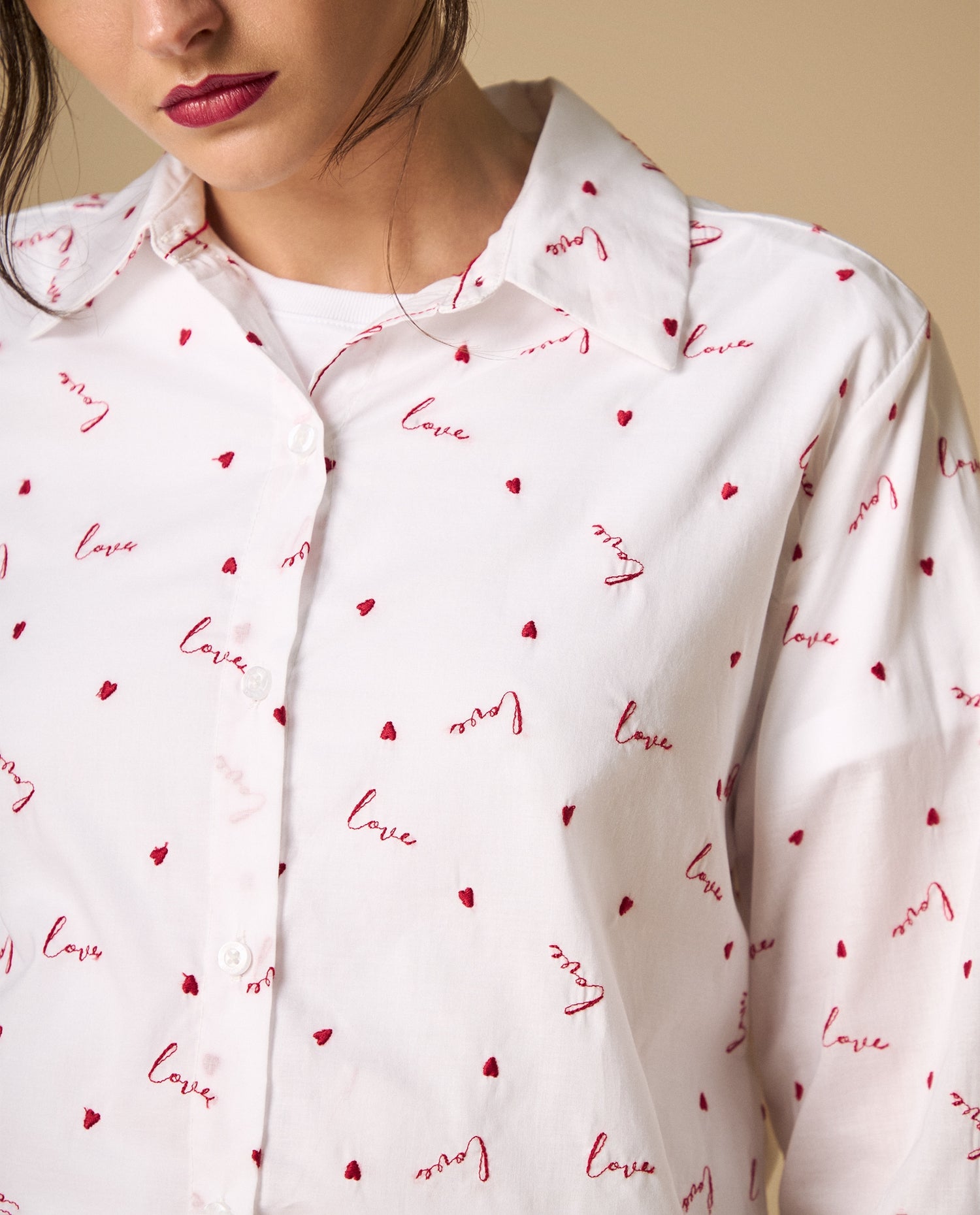 Camisa manga larga con minibordados - Blanco