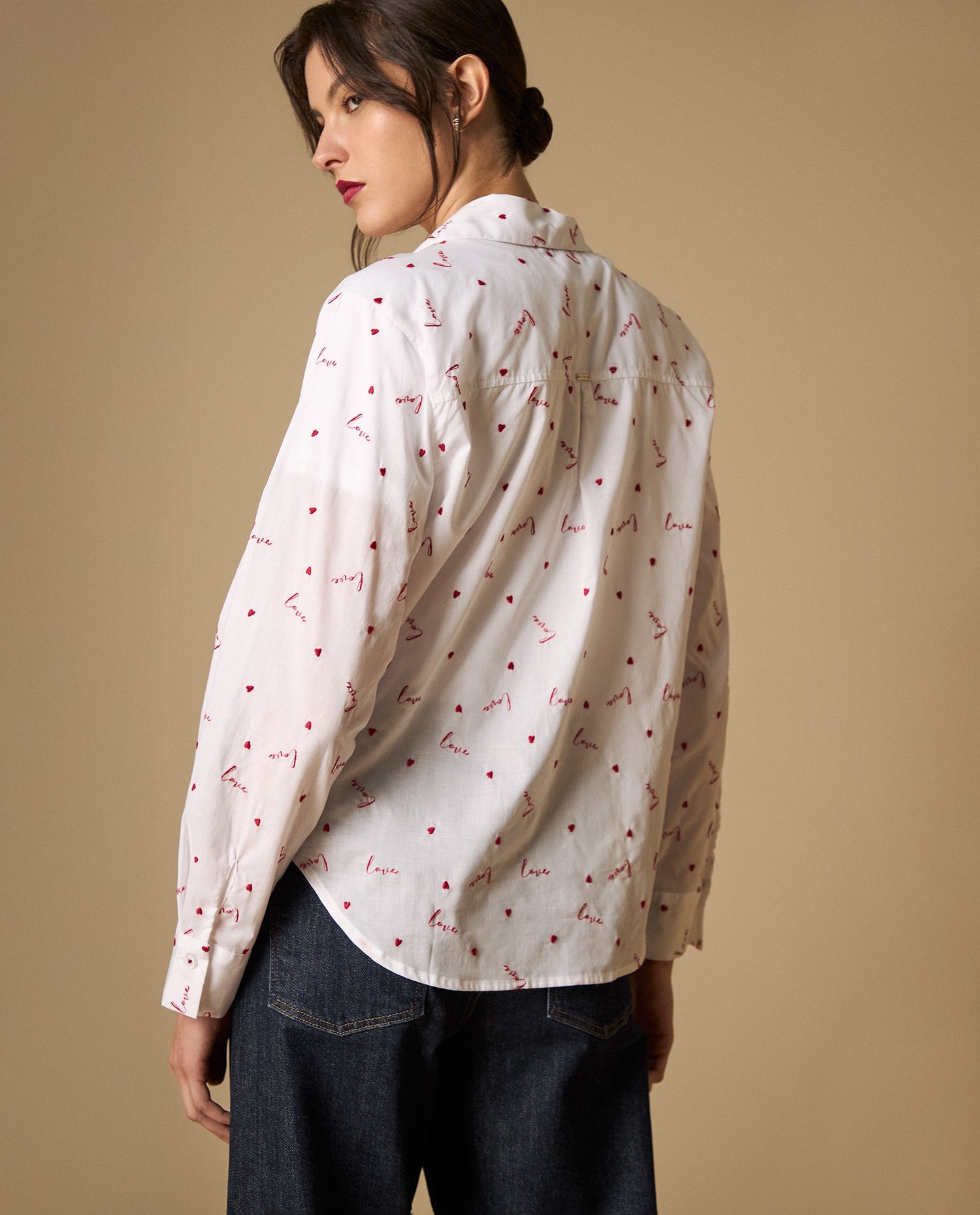 Camisa manga larga con minibordados - Blanco