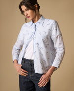 Camisa de cuello camisero manga larga en algodón - Azul
