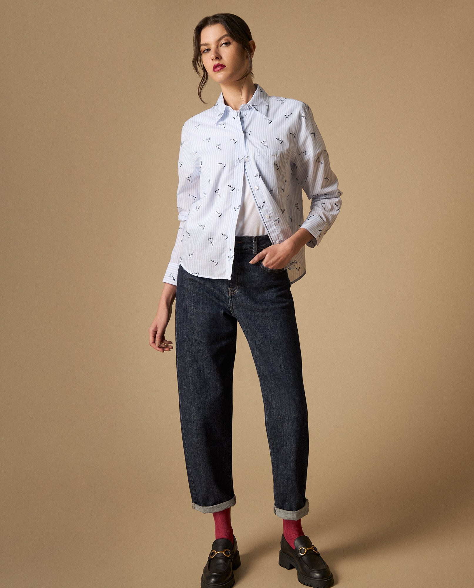 Camisa de cuello camisero manga larga en algodón - Azul 34_111H001_AZU134304_5