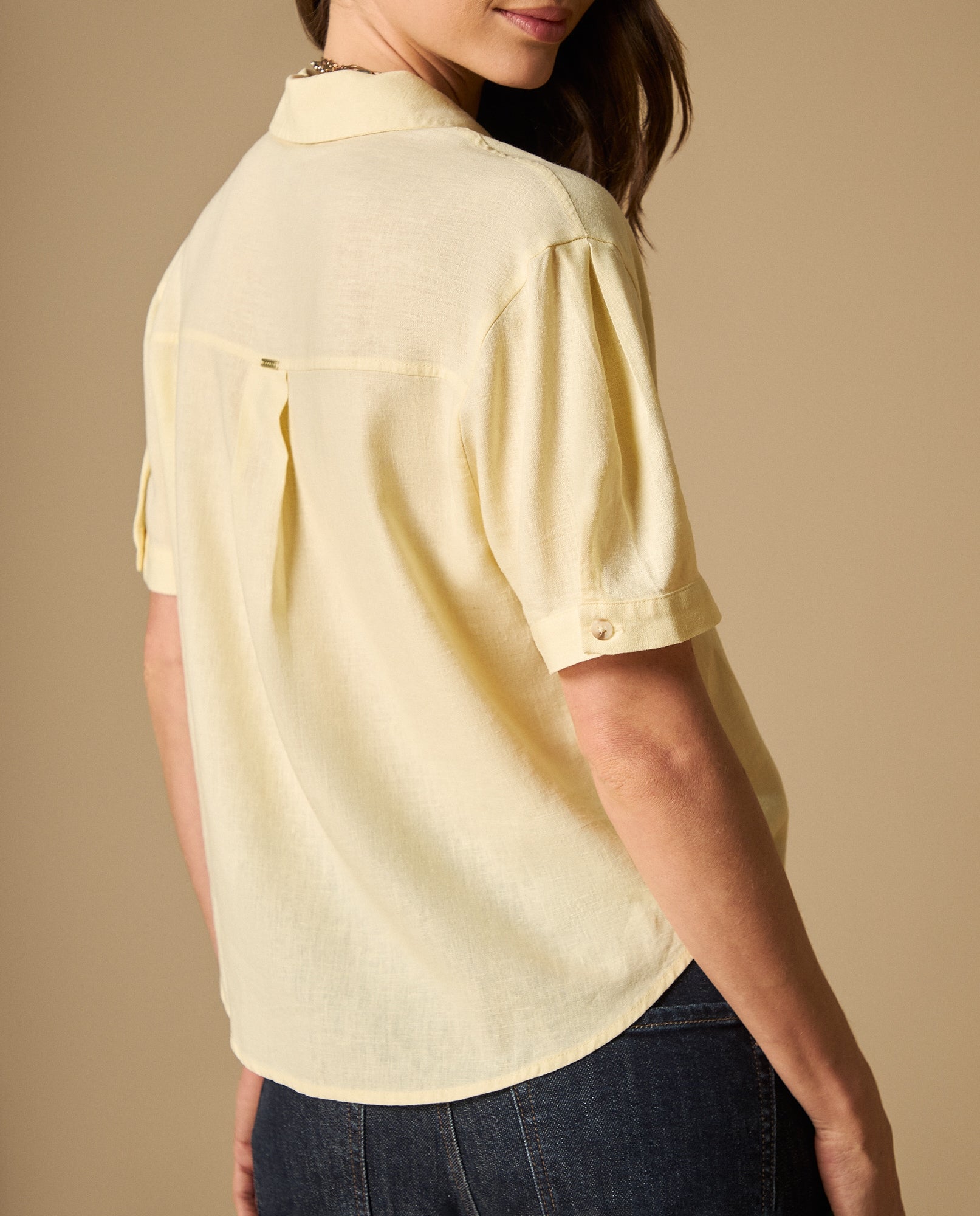 Camisa manga larga cuello camisero en viscosa-lino - Amarillo 34_111H004_AMA110616_4