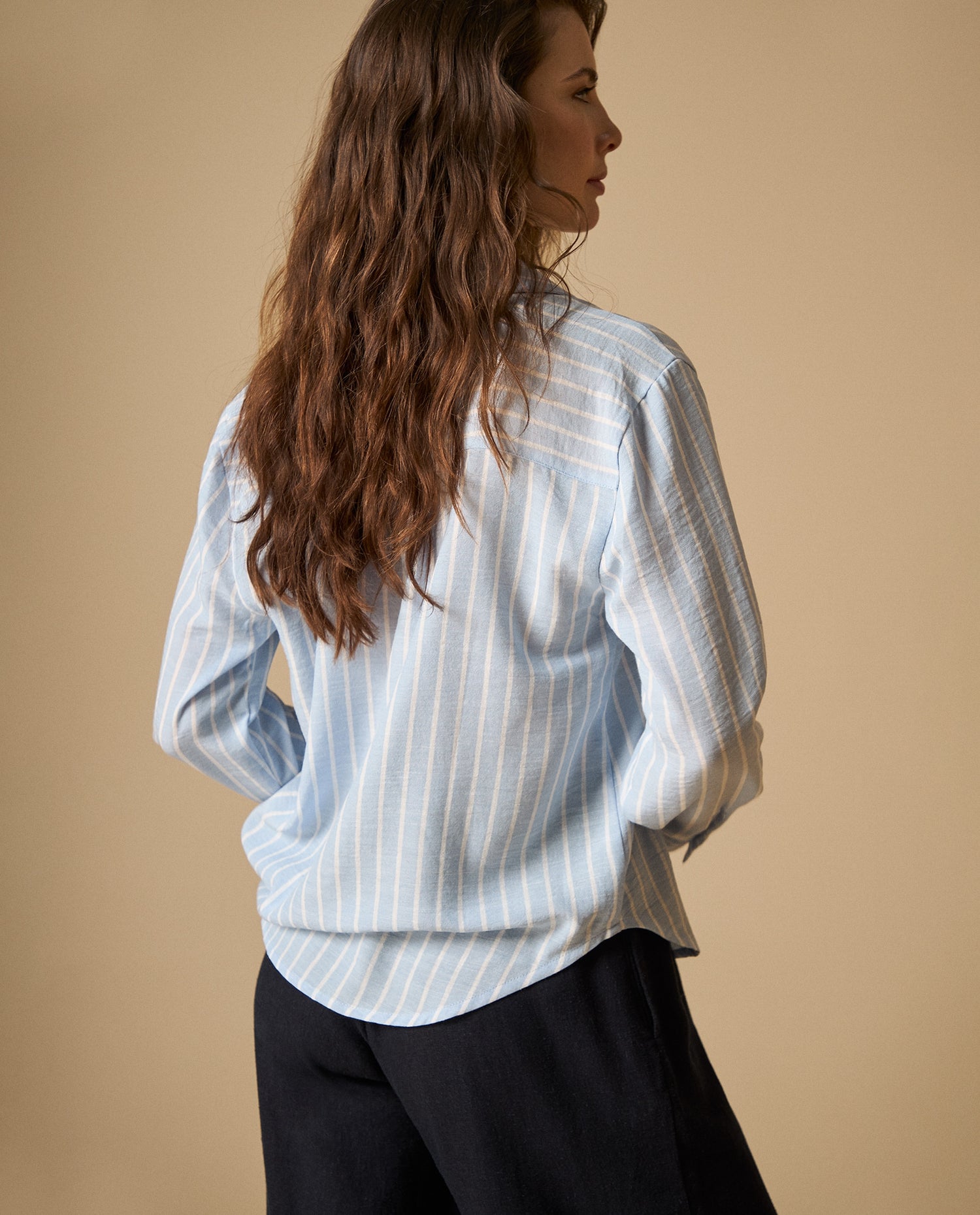 Camisa manga larga cuello camisero - Azul