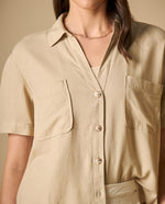 Camisa camisera manga corta con bolsillos - Beige