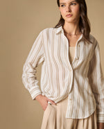 Camisa manga larga con bordado y cuello camisero - Crudo