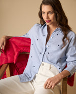 Camisa camisera manga larga en mezcla de algodón y lino - Azul