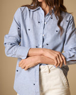 Camisa camisera manga larga en mezcla de algodón y lino - Azul