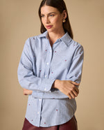 Camisa manga larga en mezcla de lino - Azul