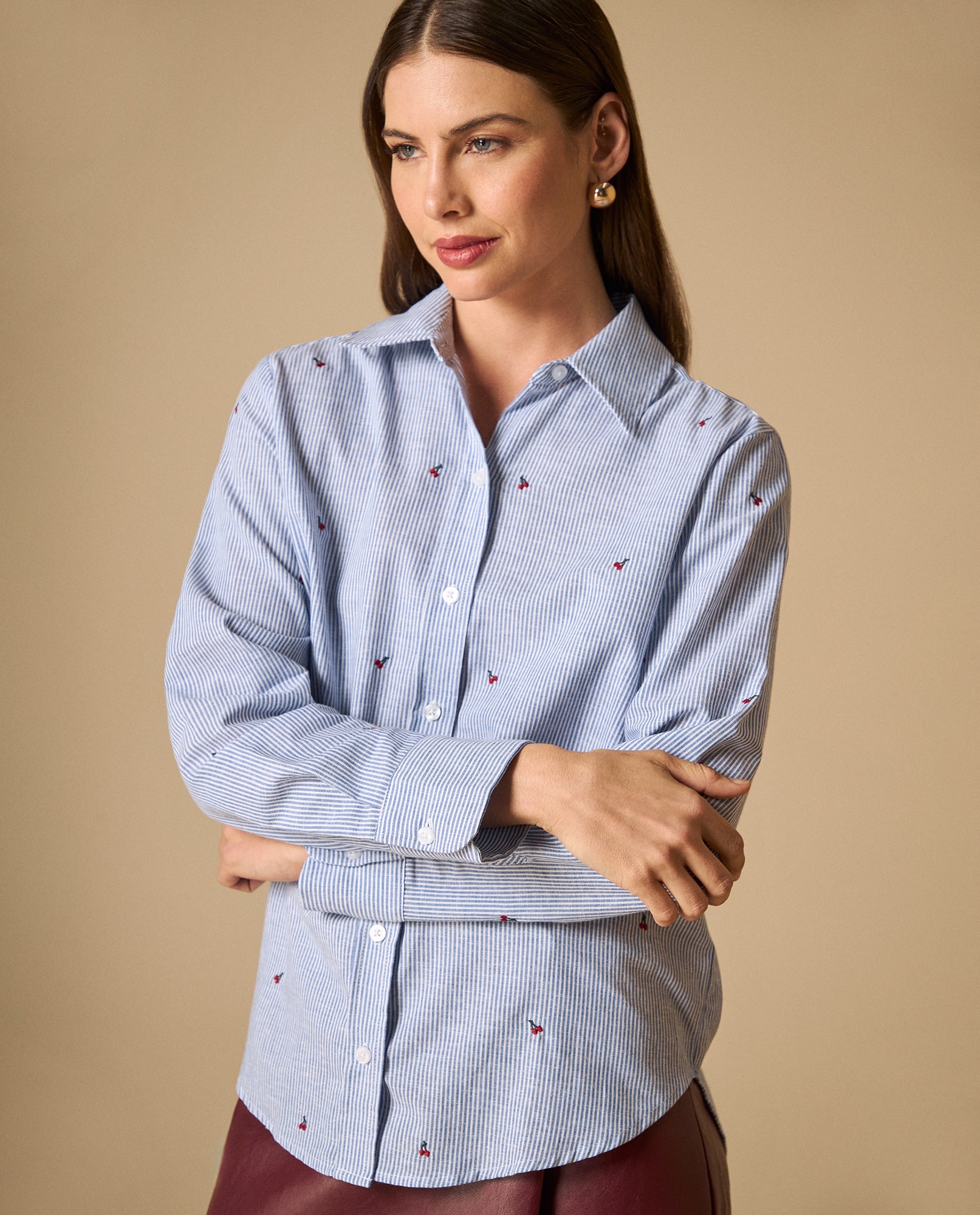 Camisa manga larga en mezcla de lino - Azul 34_111H010_AZU144516_0