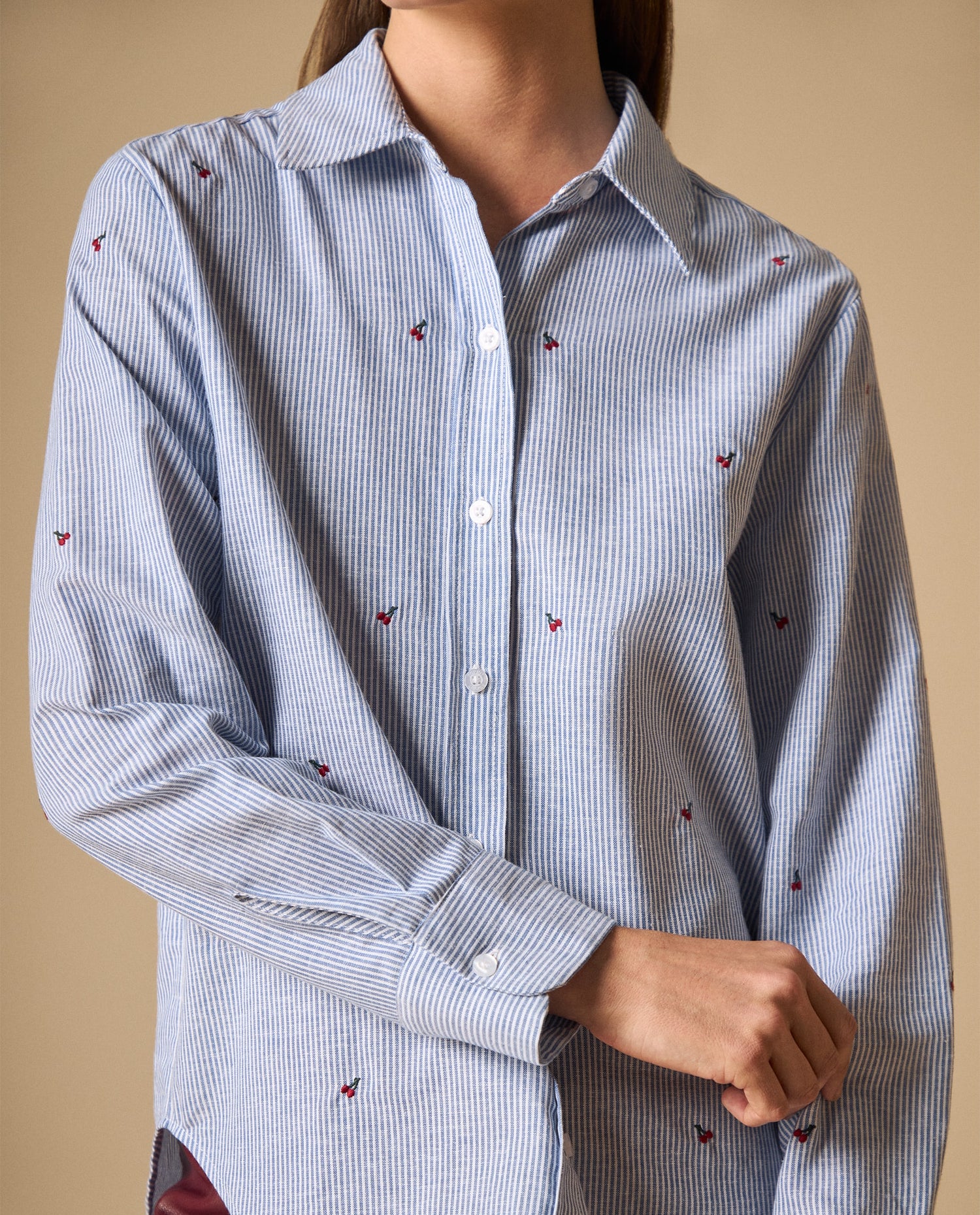 Camisa manga larga en mezcla de lino - Azul