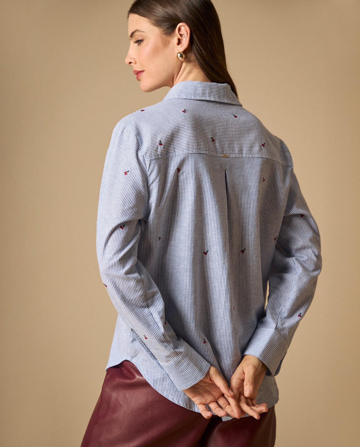 Camisa manga larga en mezcla de lino - Azul