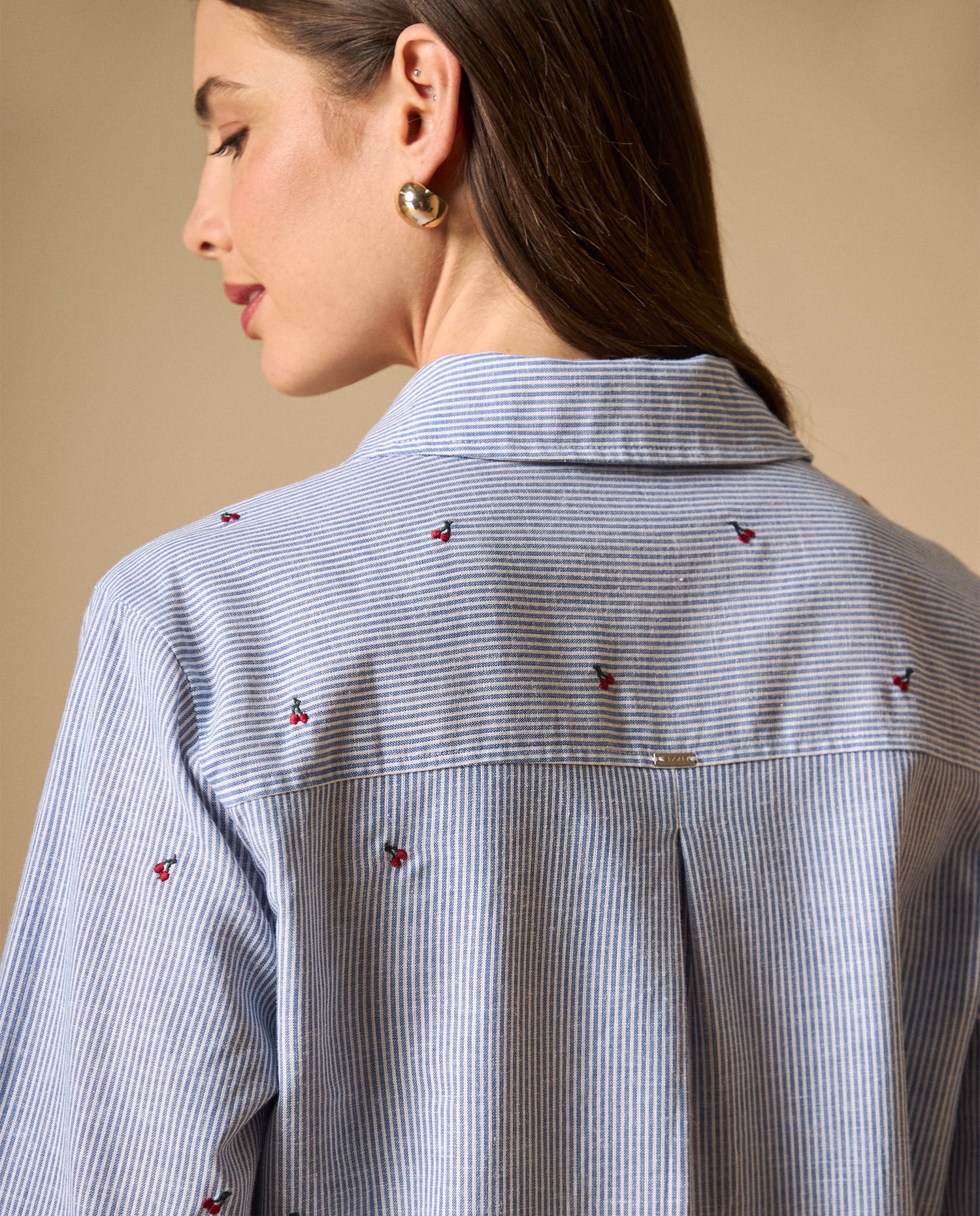Camisa manga larga en mezcla de lino - Azul