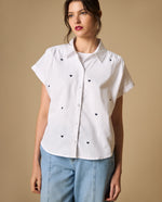 Camisa bordada manga sisa con cuello camisero - Blanco