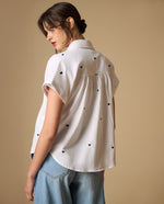 Camisa bordada manga sisa con cuello camisero - Blanco