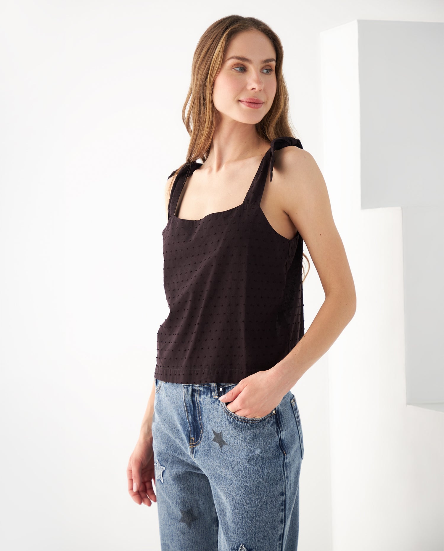 Camisa con escote recto para mujer - Negro