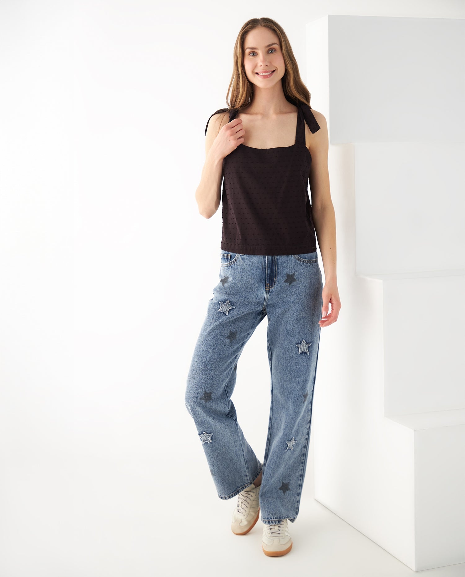 Camisa con escote recto para mujer - Negro