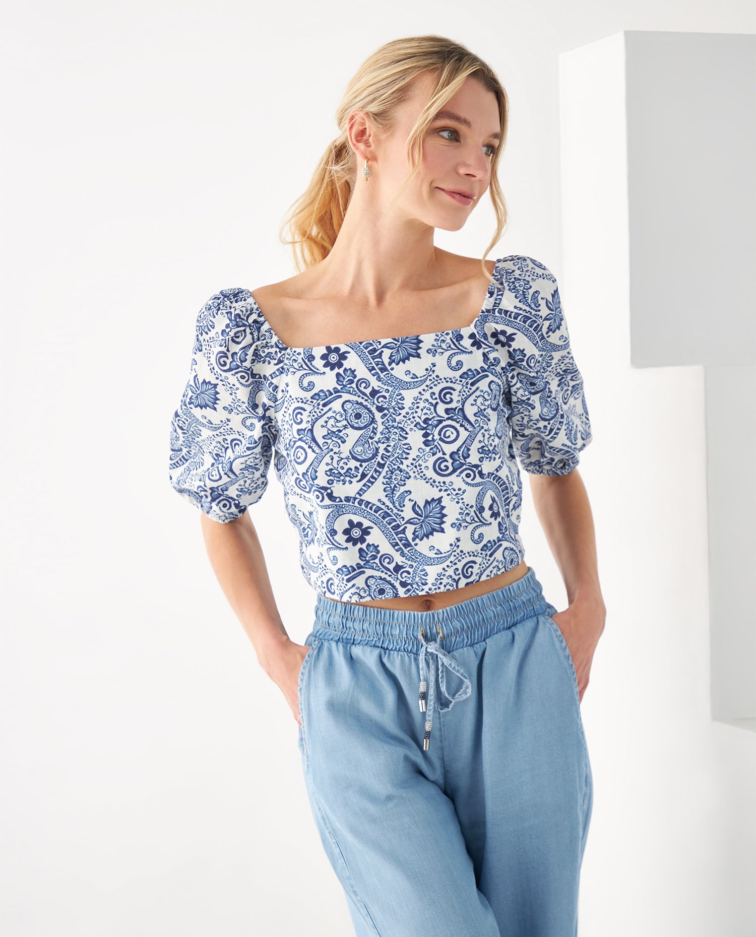 Camisa con escote recto para mujer - Azul