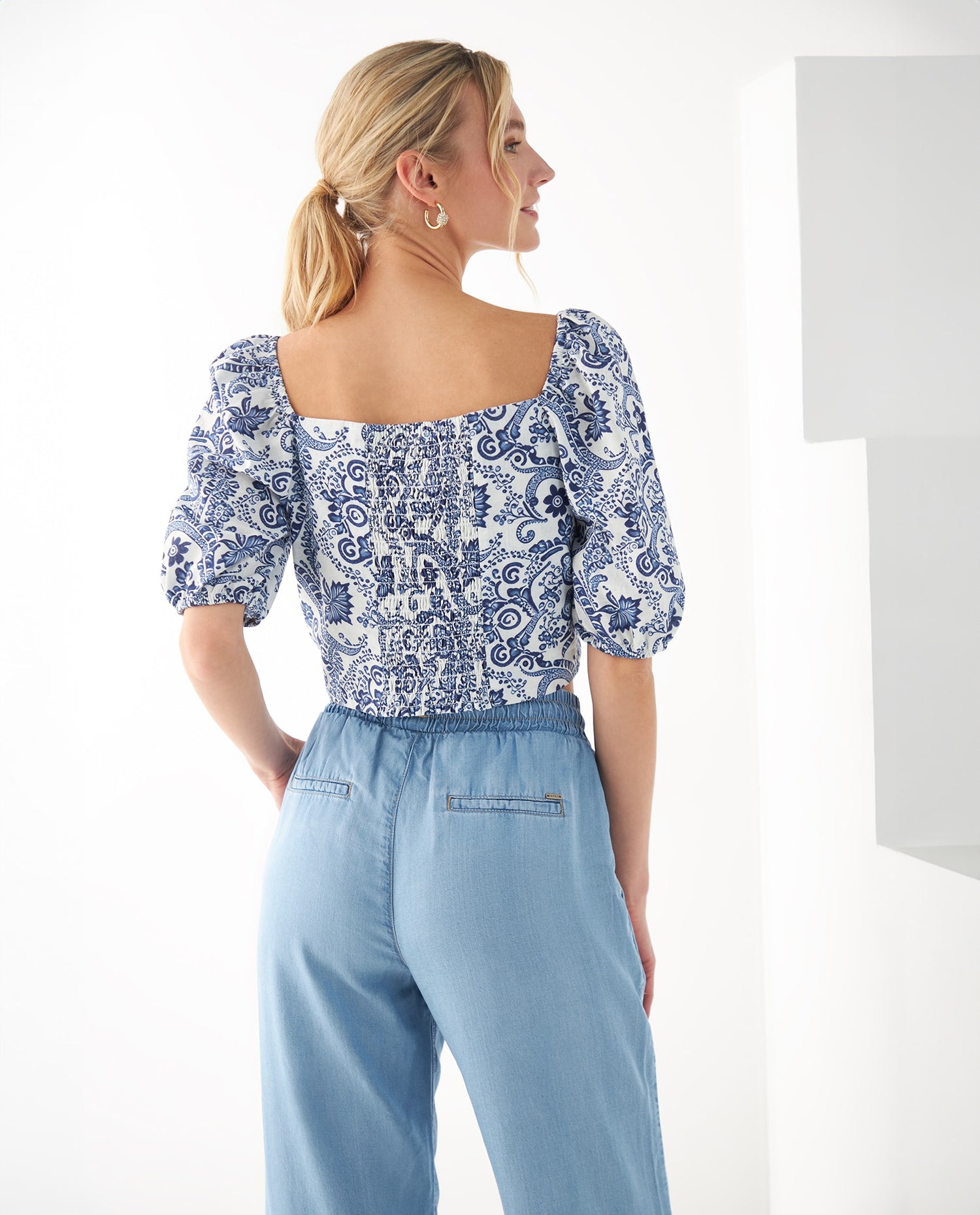 Camisa con escote recto para mujer - Azul