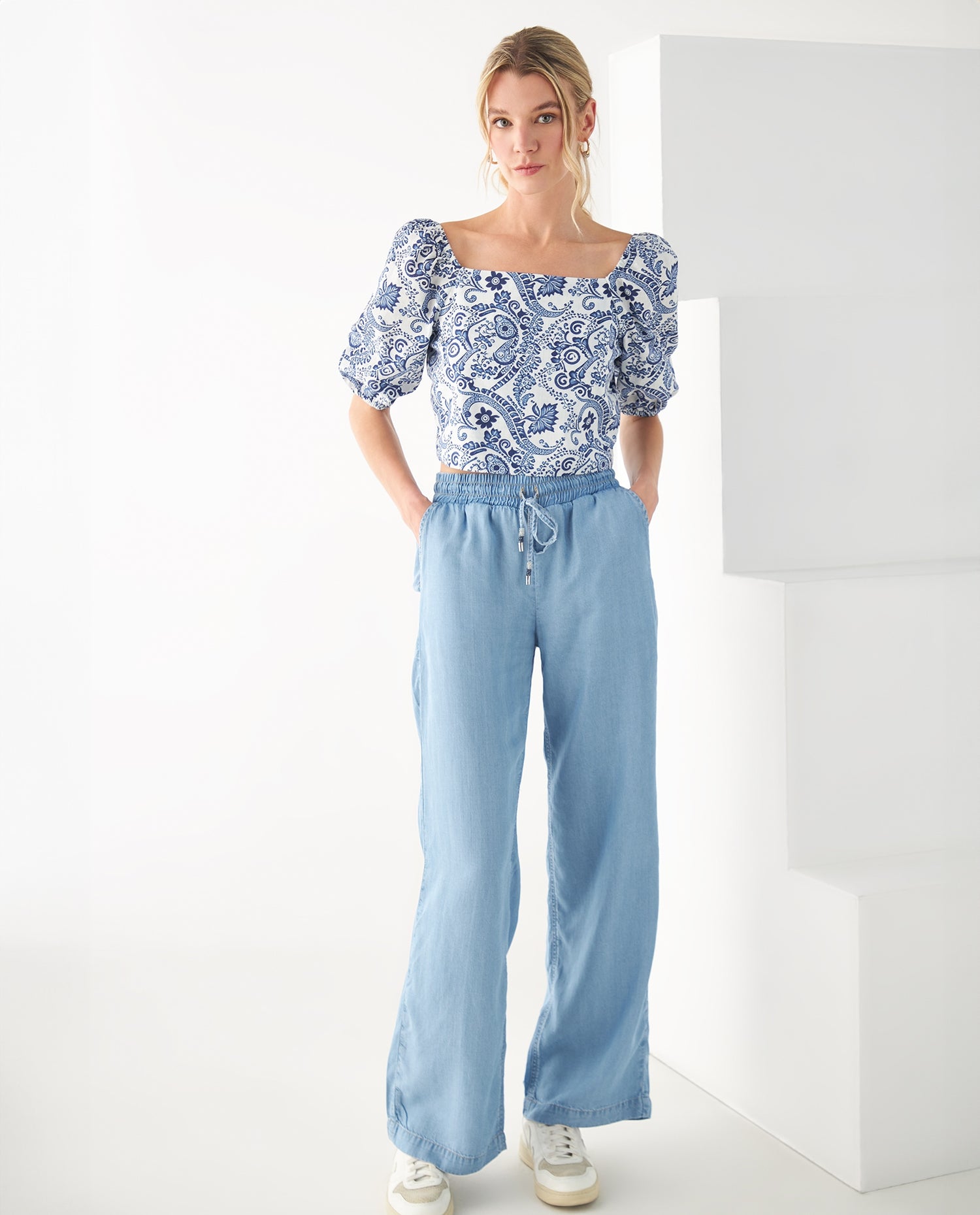 Camisa con escote recto para mujer - Azul