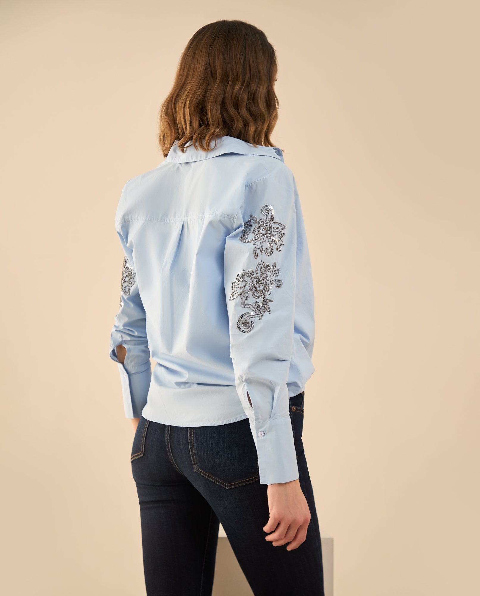 Camisa con apliques de piedras para mujer - Azul 34_112G000_AZU154030_4