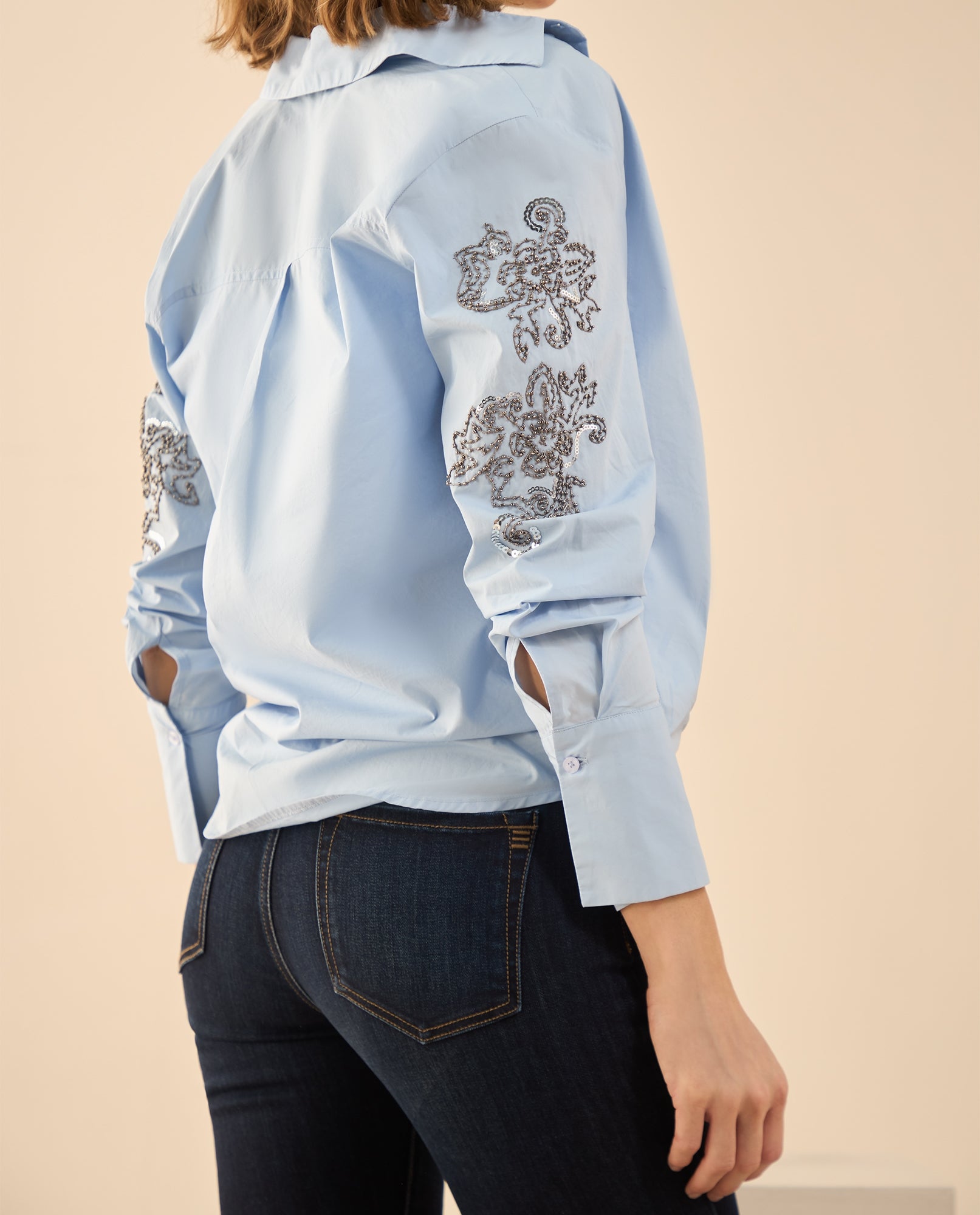 Camisa con apliques de piedras para mujer - Azul 34_112G000_AZU154030_5