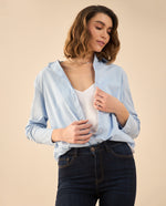 Camisa con apliques de piedras para mujer - Azul