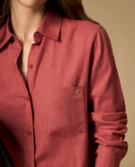 Camisa manga larga con bolsillo y bordado decorativo - Naranja